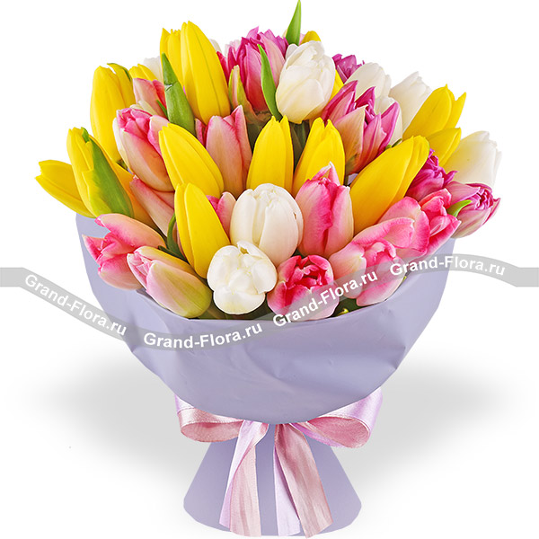 Тайна чувств - букет из разноцветных тюльпанов